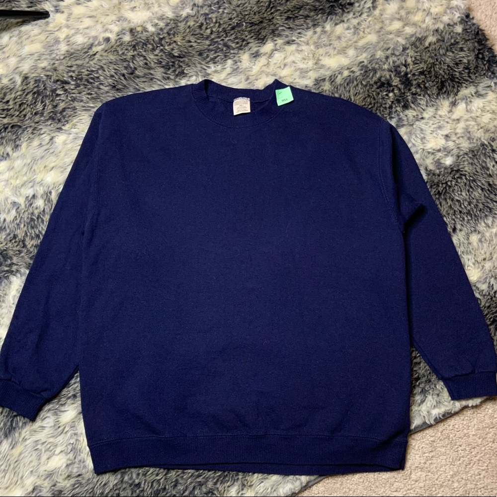Men’s Large Vtg Cheetah Made in USA Fleece Pullover Crewneck Sweatshirt Navy